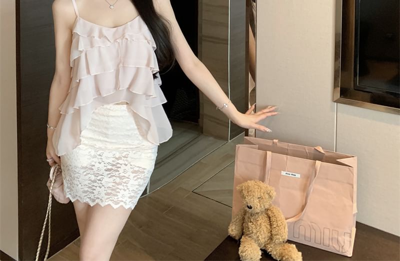 Cami Plain Asymmetrical Ruffle Top