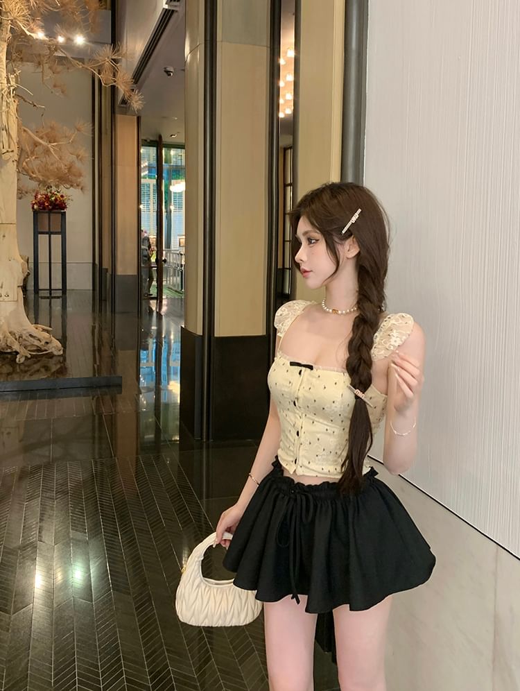 Floral Top Camisole Bow Cropped Lace