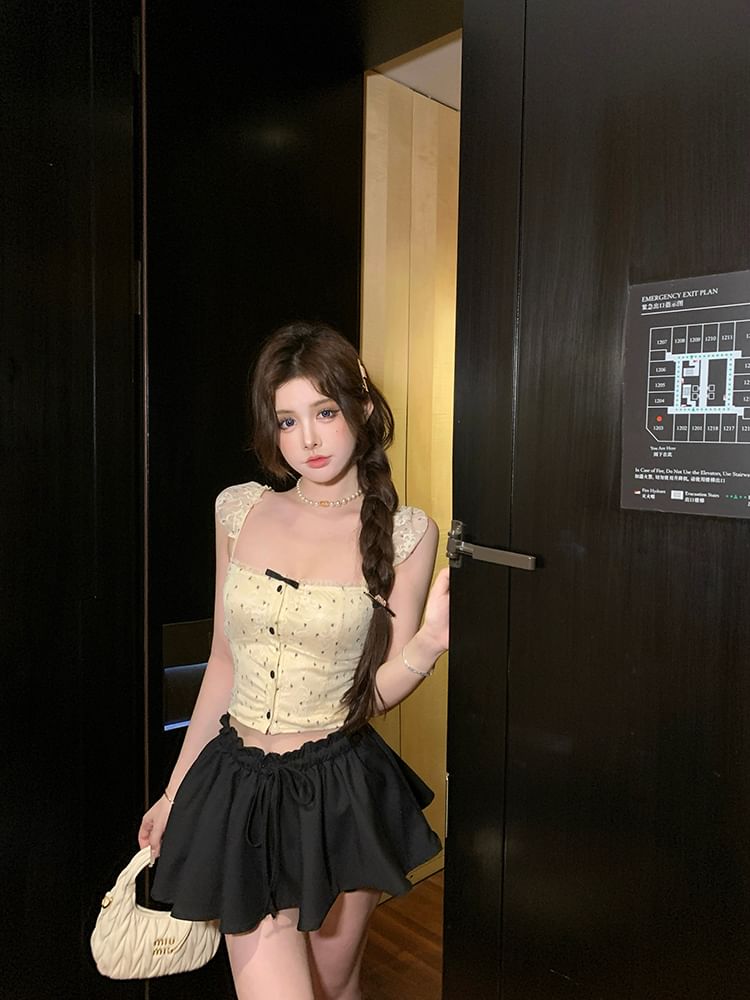 Floral Top Camisole Bow Cropped Lace