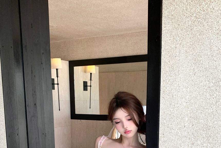 High Floral Rise Pencil Top Mini Ruffle Skirt Mest Patterned Trim / Print Bow Lace Camisole Panel