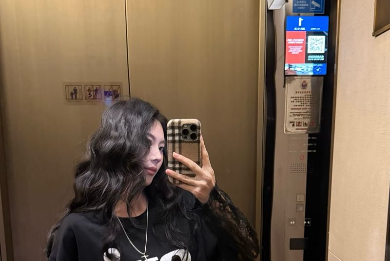 Tee Lace Two-Piece Panel Long-Sleeve Lettering Mock Crew Neck