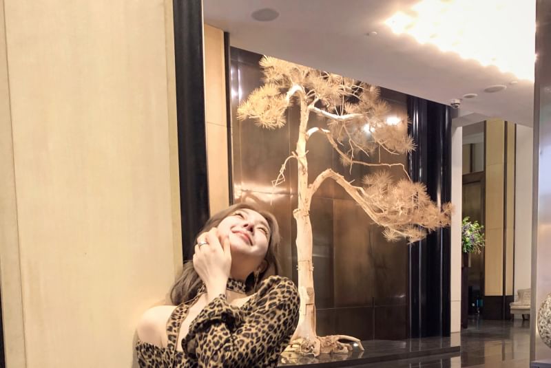 Leopard Ruffled Asymmetrical Print Choker-Neck Blouse Long-Sleeve