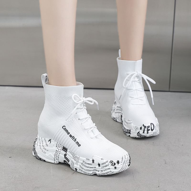Short Printed Boots Lace-Up Platform