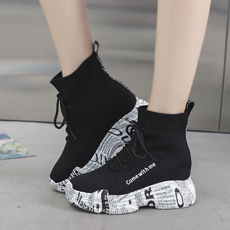 Short Printed Boots Lace-Up Platform