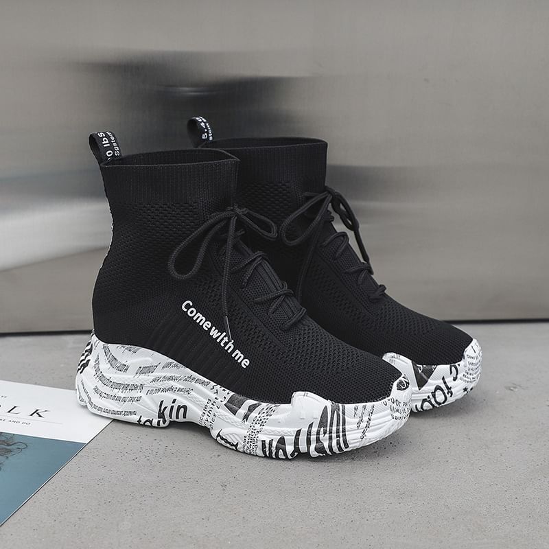 Short Printed Boots Lace-Up Platform