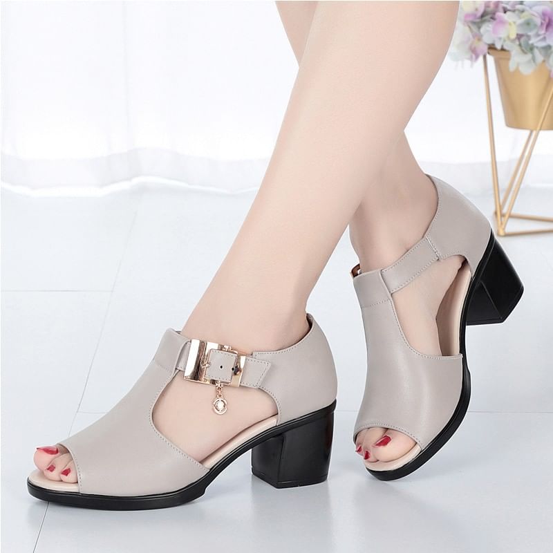Sandals Chunky Buckled Heel
