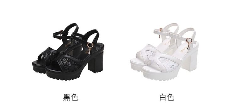 Sandals Sequined Platform Chunky Heel