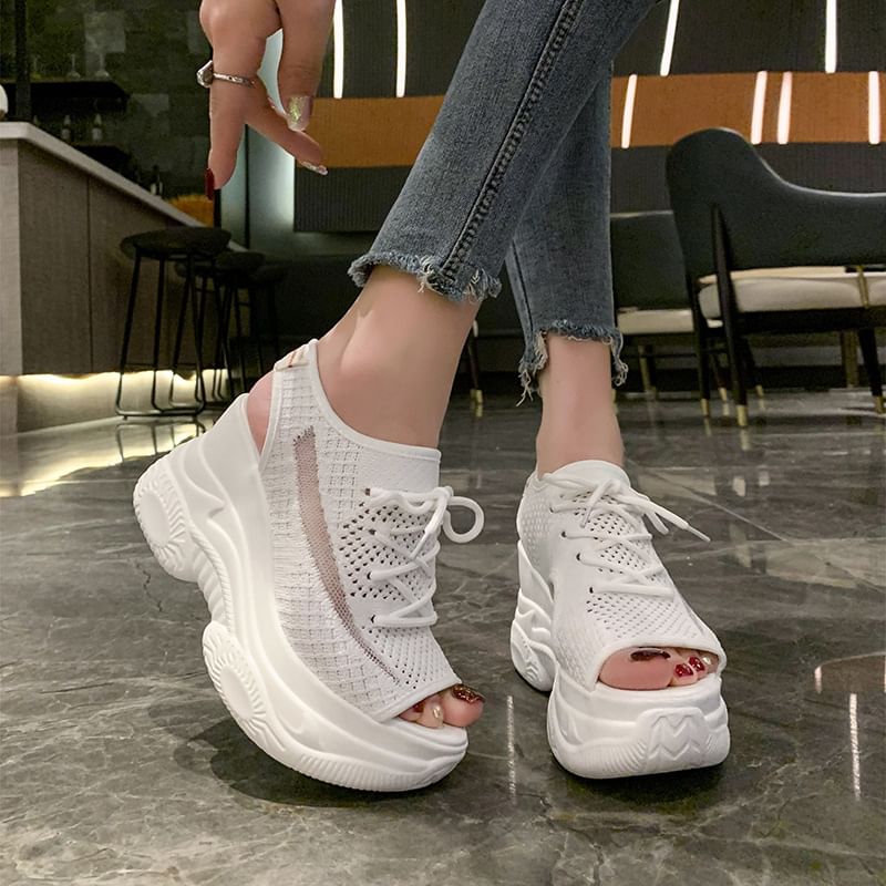 Peep-Toe Cutout Sneakers Platform