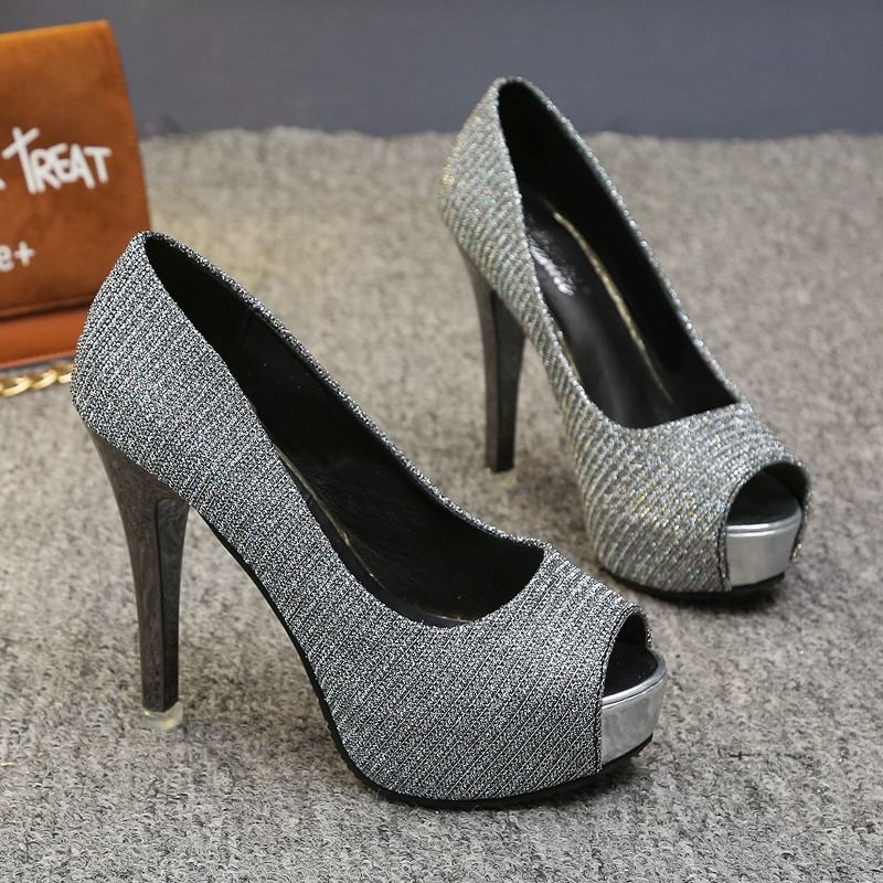 Stiletto Glitter Heel Pump Platform Peep-Toe