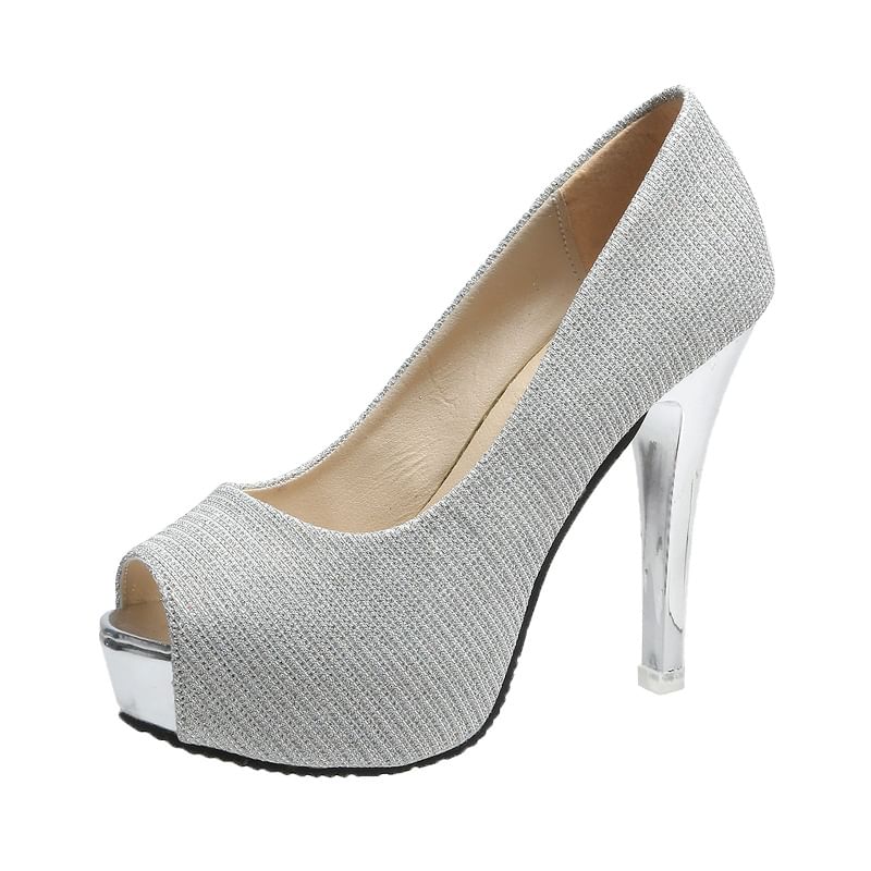 Stiletto Glitter Heel Pump Platform Peep-Toe