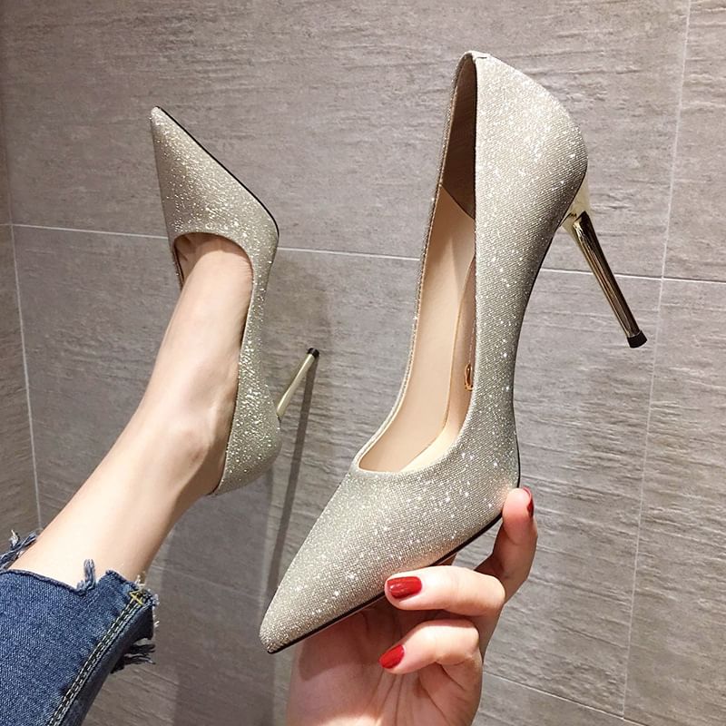 Pointy Glitter Pumps Heel Stiletto
