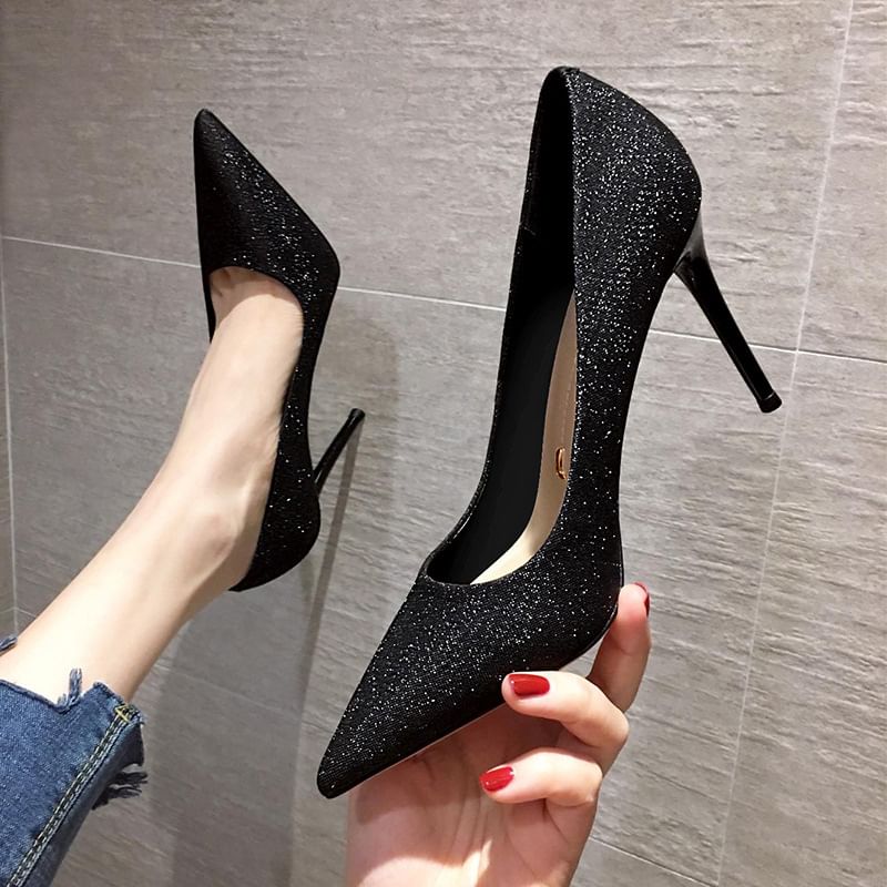 Pointy Glitter Pumps Heel Stiletto
