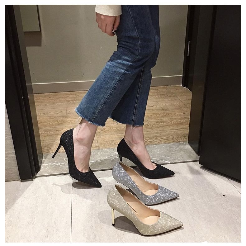 Pointy Glitter Pumps Heel Stiletto