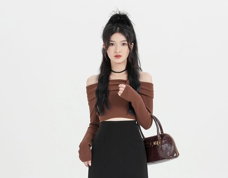 Plain Back Slit Waist Skirt Midi A-Line High