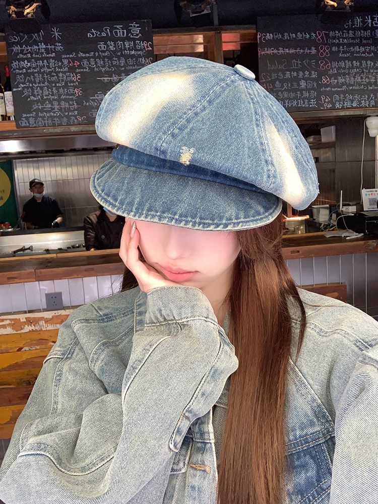 Denim Newsboy Cap Distressed Washed