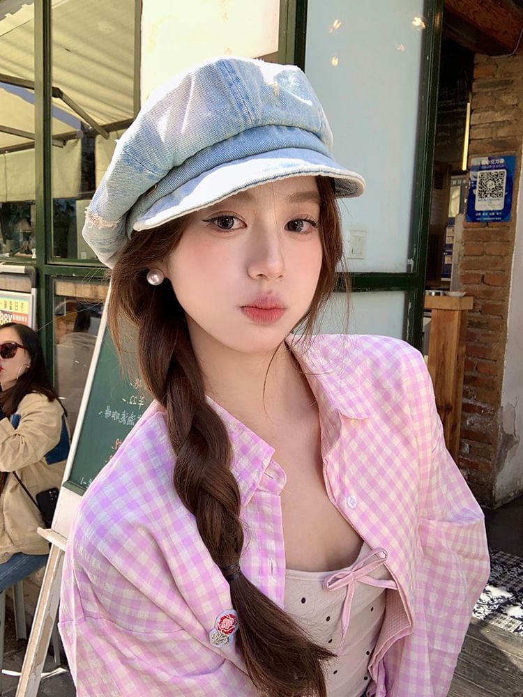 Denim Newsboy Cap Distressed Washed