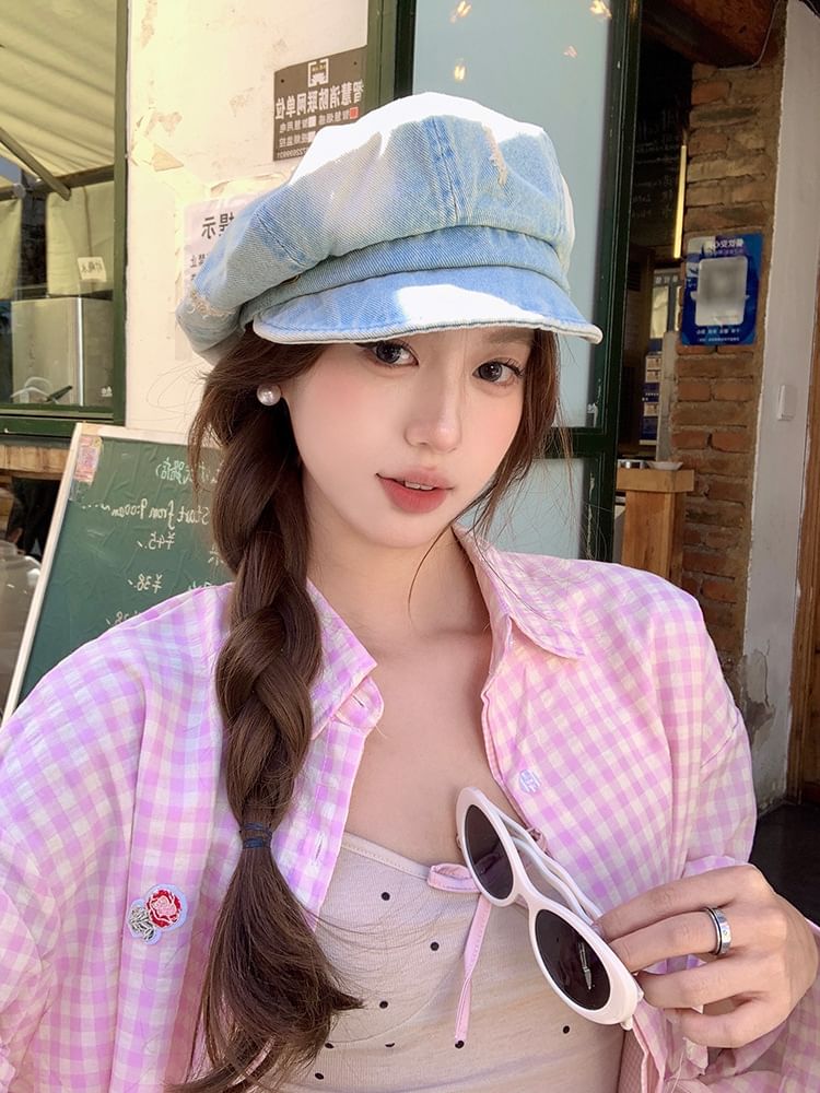 Denim Newsboy Cap Distressed Washed