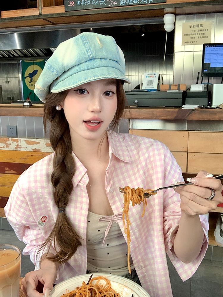 Denim Newsboy Cap Distressed Washed