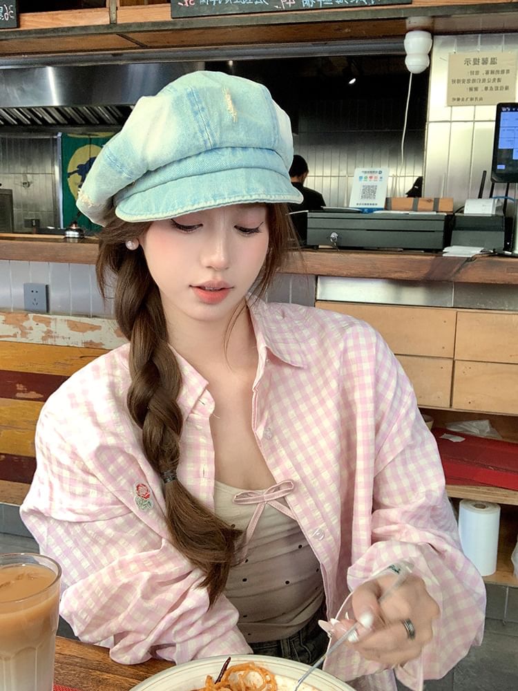 Denim Newsboy Cap Distressed Washed