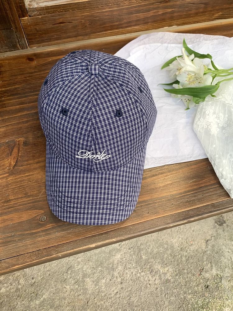 Embroidered Cap Baseball Plaid Lettering