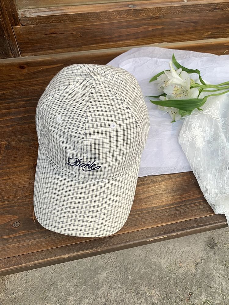 Embroidered Cap Baseball Plaid Lettering