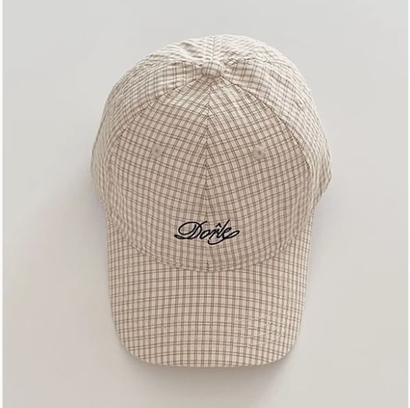 Embroidered Cap Baseball Plaid Lettering