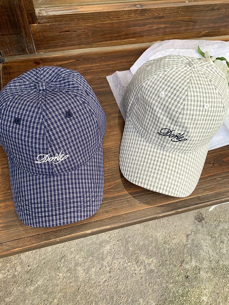 Embroidered Cap Baseball Plaid Lettering