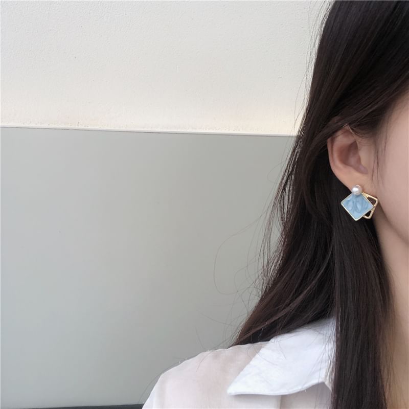 Earring Pearl Geometric Clip Faux On / Stud