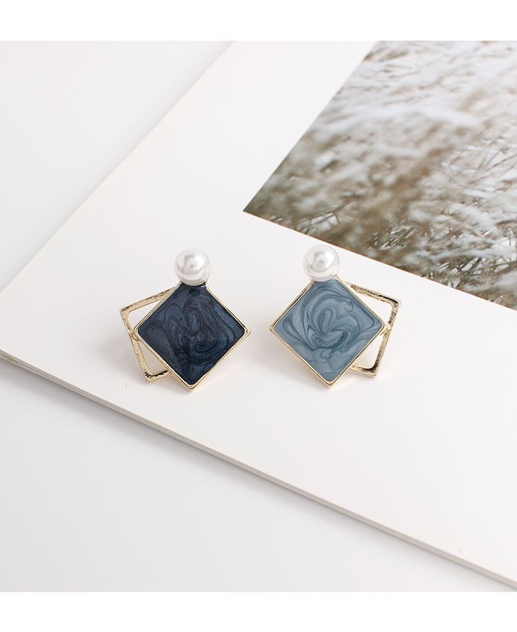 Earring Pearl Geometric Clip Faux On / Stud