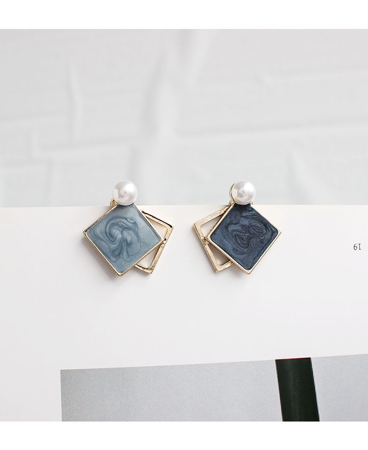 Earring Pearl Geometric Clip Faux On / Stud