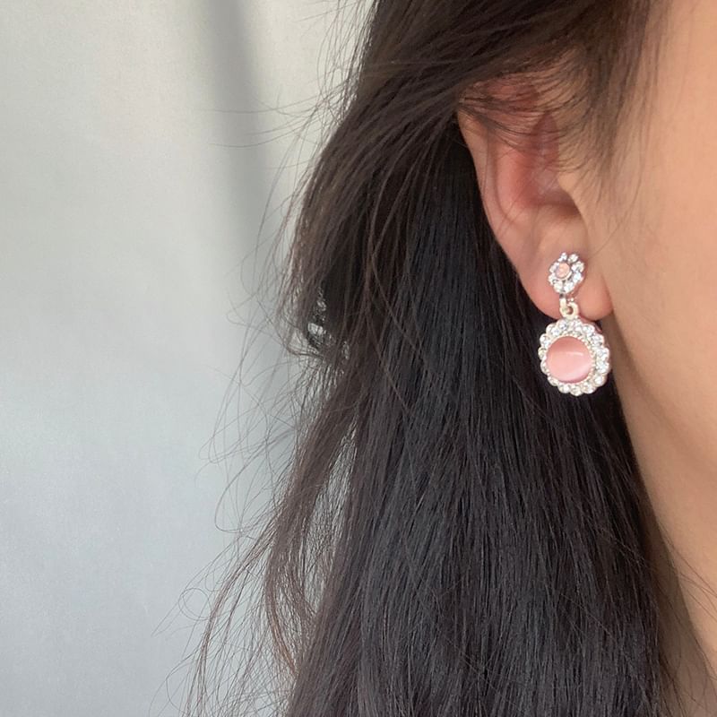 Cabochon Rhinestone On Clip Earring / Drop