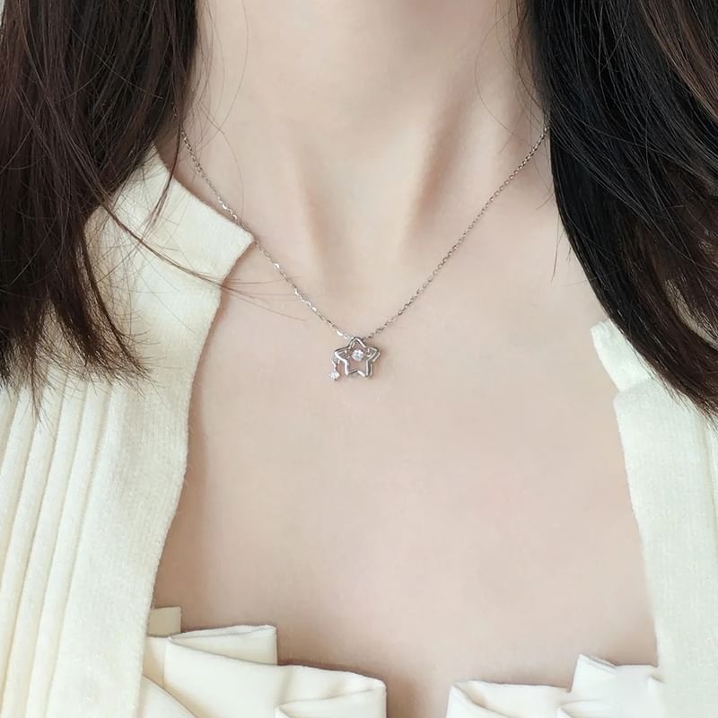 Pendant Pearl Faux Necklace Star Rhinestone /