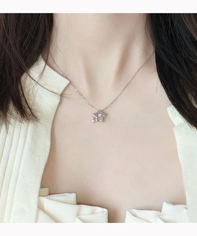 Pendant Pearl Faux Necklace Star Rhinestone /