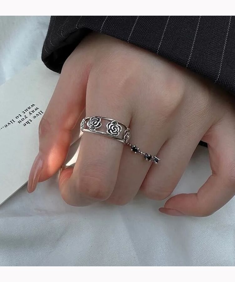 Rhinestone Set Open Ring Flower /