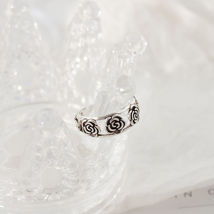 Rhinestone Set Open Ring Flower /