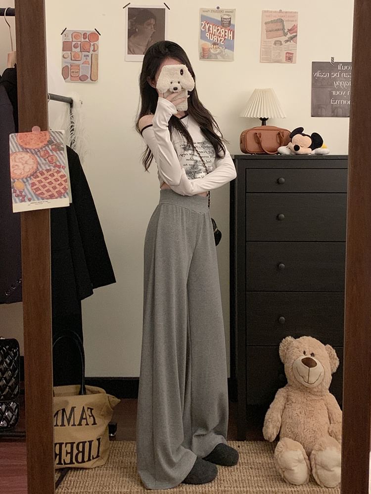 Wide Rise Plain High Leg Pants