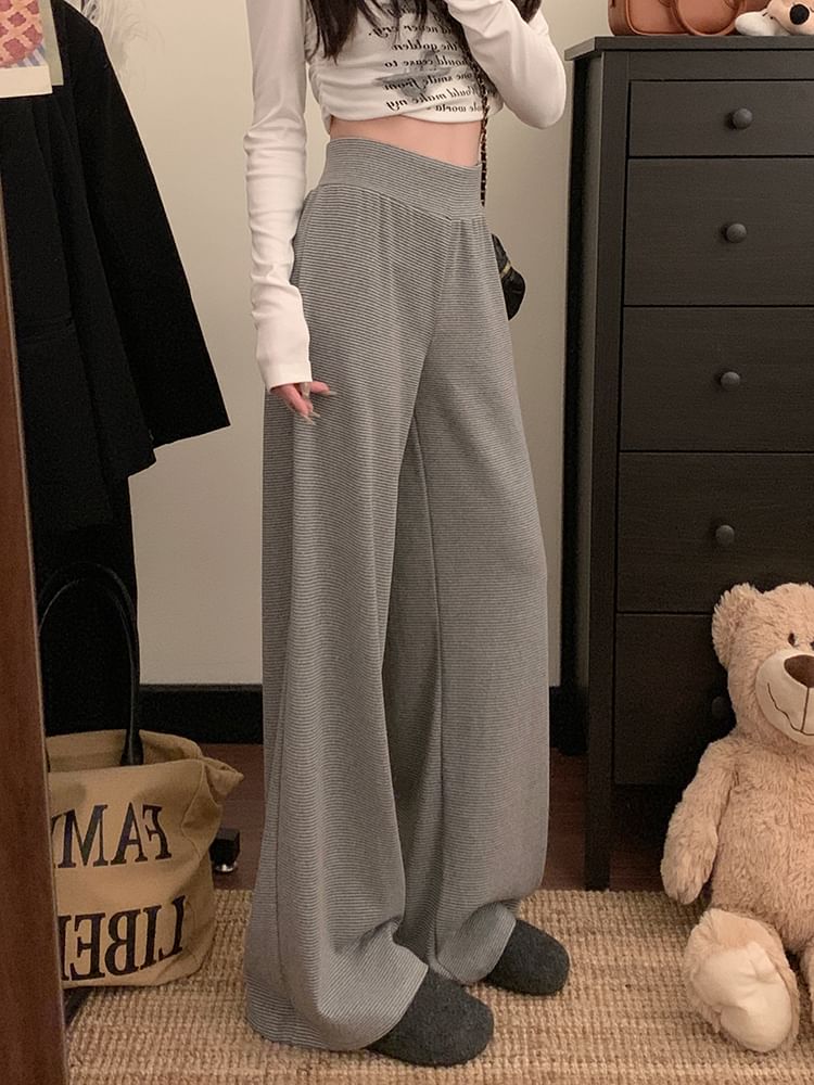 Wide Rise Plain High Leg Pants