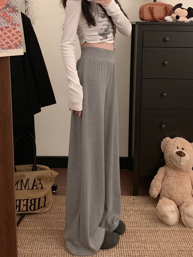 Wide Rise Plain High Leg Pants