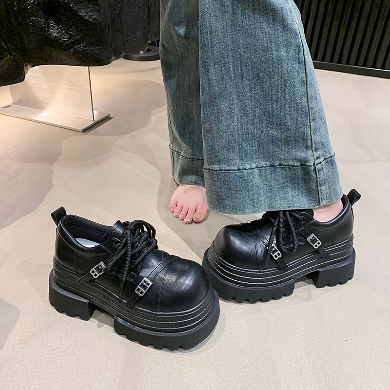 Oxfords Buckled Lettering Lace Platform Up