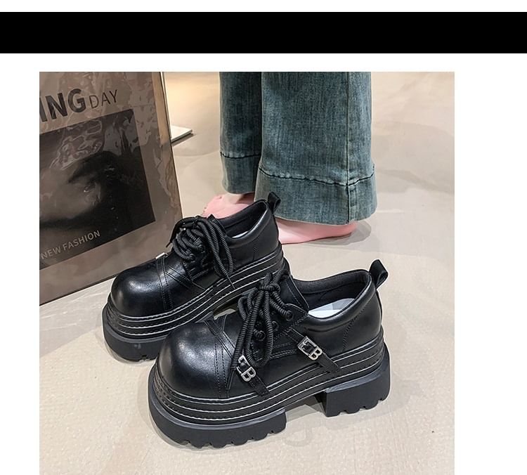 Oxfords Buckled Lettering Lace Platform Up