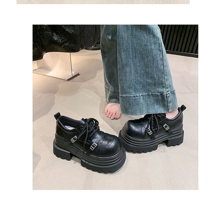Oxfords Buckled Lettering Lace Platform Up