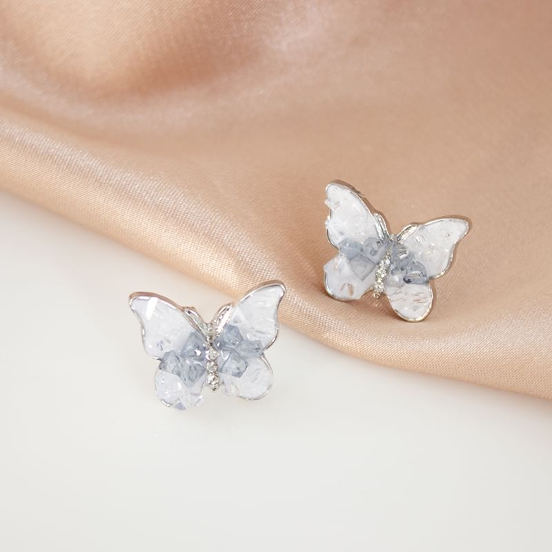 / Butterfly On Rhinestone Clip Stud Earring