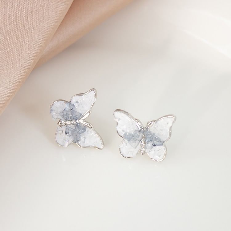 / Butterfly On Rhinestone Clip Stud Earring