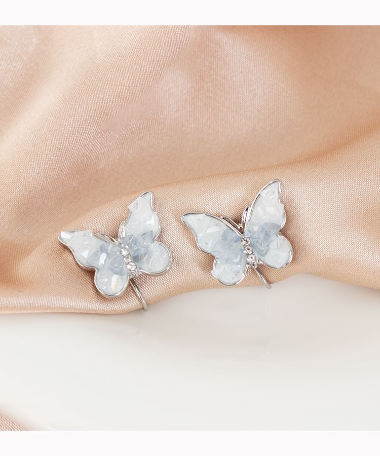 / Butterfly On Rhinestone Clip Stud Earring