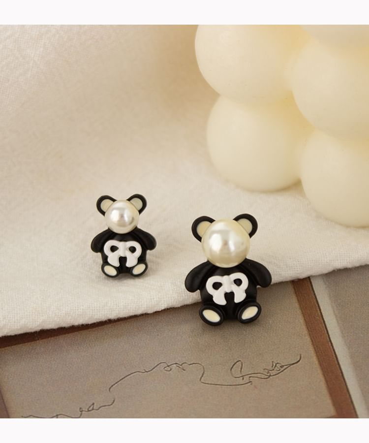 Pearl Earring Stud Bear / Faux Clip On