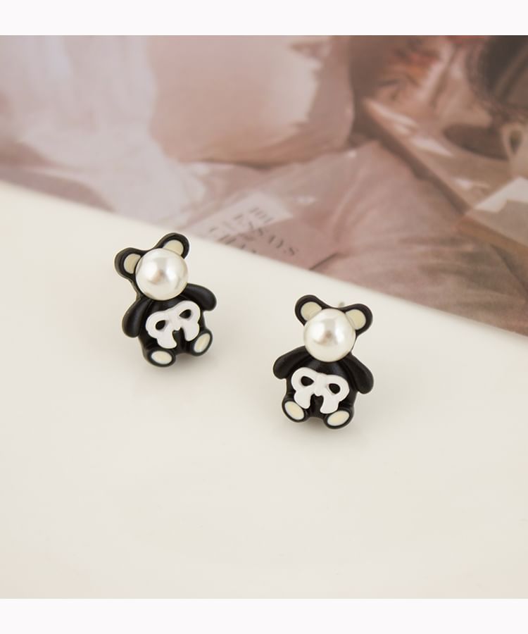 Pearl Earring Stud Bear / Faux Clip On