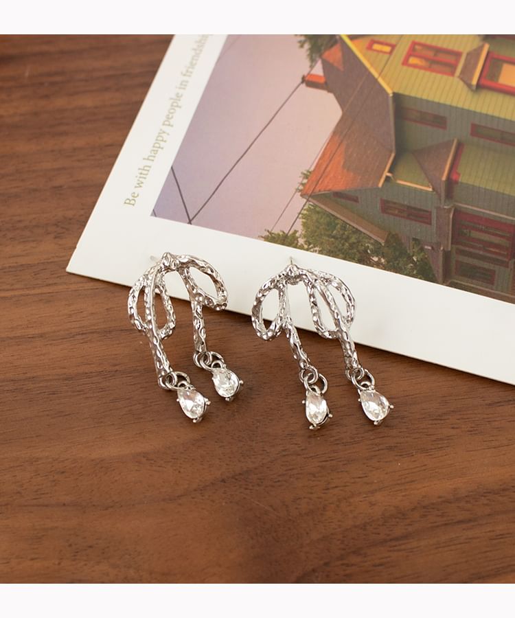 / On Drop Rhinestone Bow Earring Clip