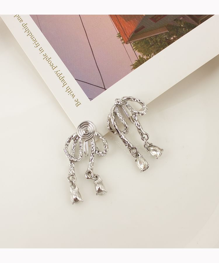 / On Drop Rhinestone Bow Earring Clip