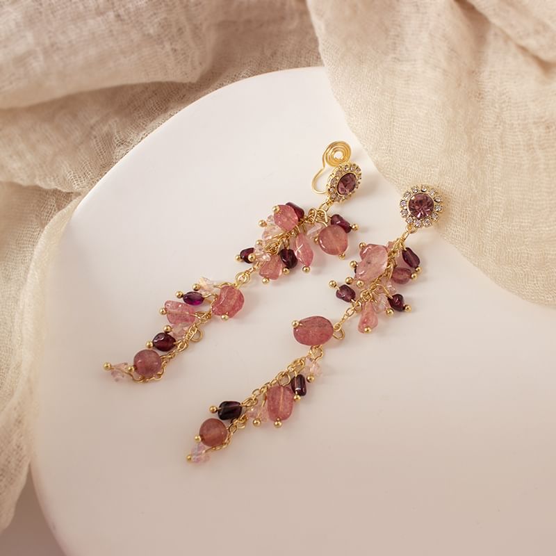 On Drop Beaded Earring Clip Rhinestone /