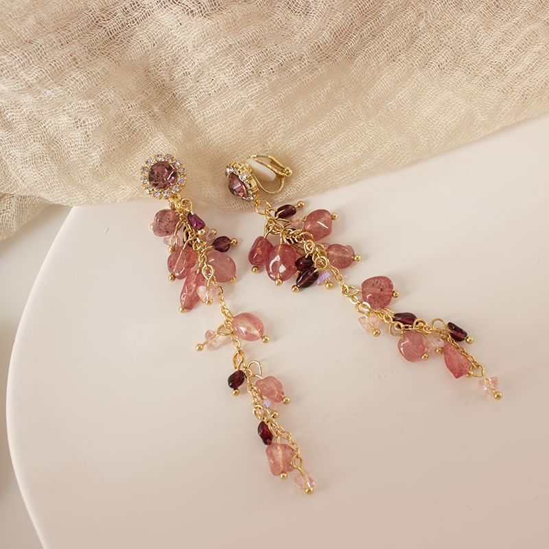 On Drop Beaded Earring Clip Rhinestone /